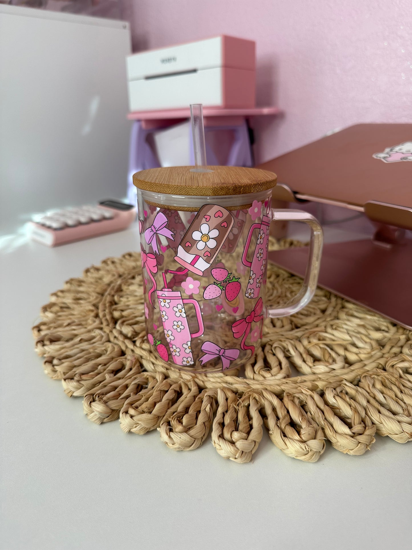 Bows Glass Mug| Coquette Glass mug| Valentines Glass mug|Bows Cup| Glass cup for her| Gift for Valentine’s Day