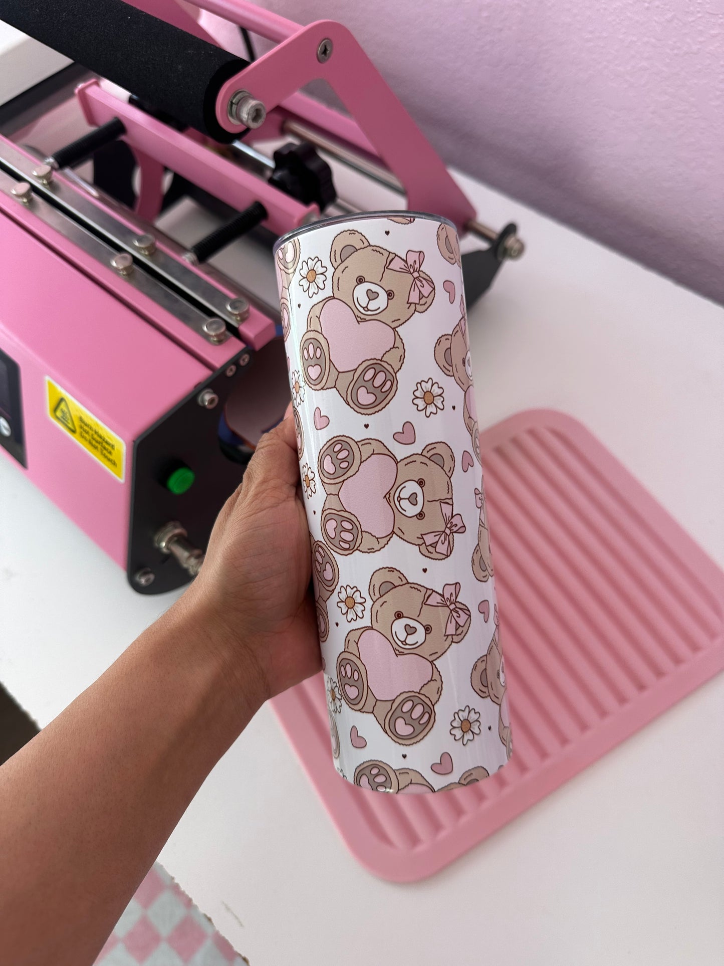 Cute bear Valentine’s tumbler, romantic coffee tumbler, insulated 20oz drinkware, Valentine’s Day gift, Stainless steel cup, Cute gift