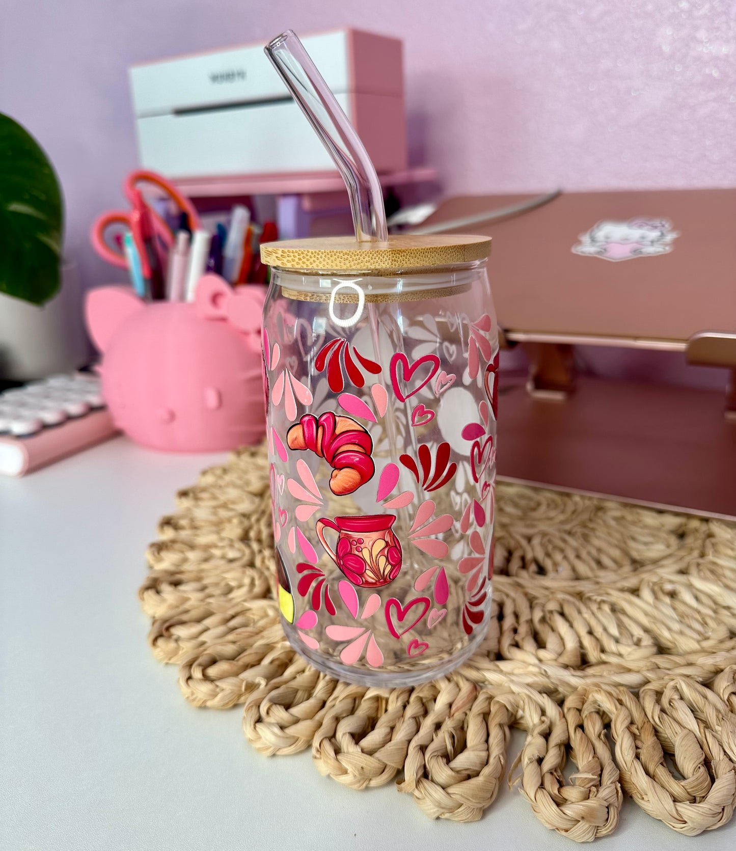 Pan Dulce Y Cafecito 16oz Glass Cup| Pan Dulce Cup