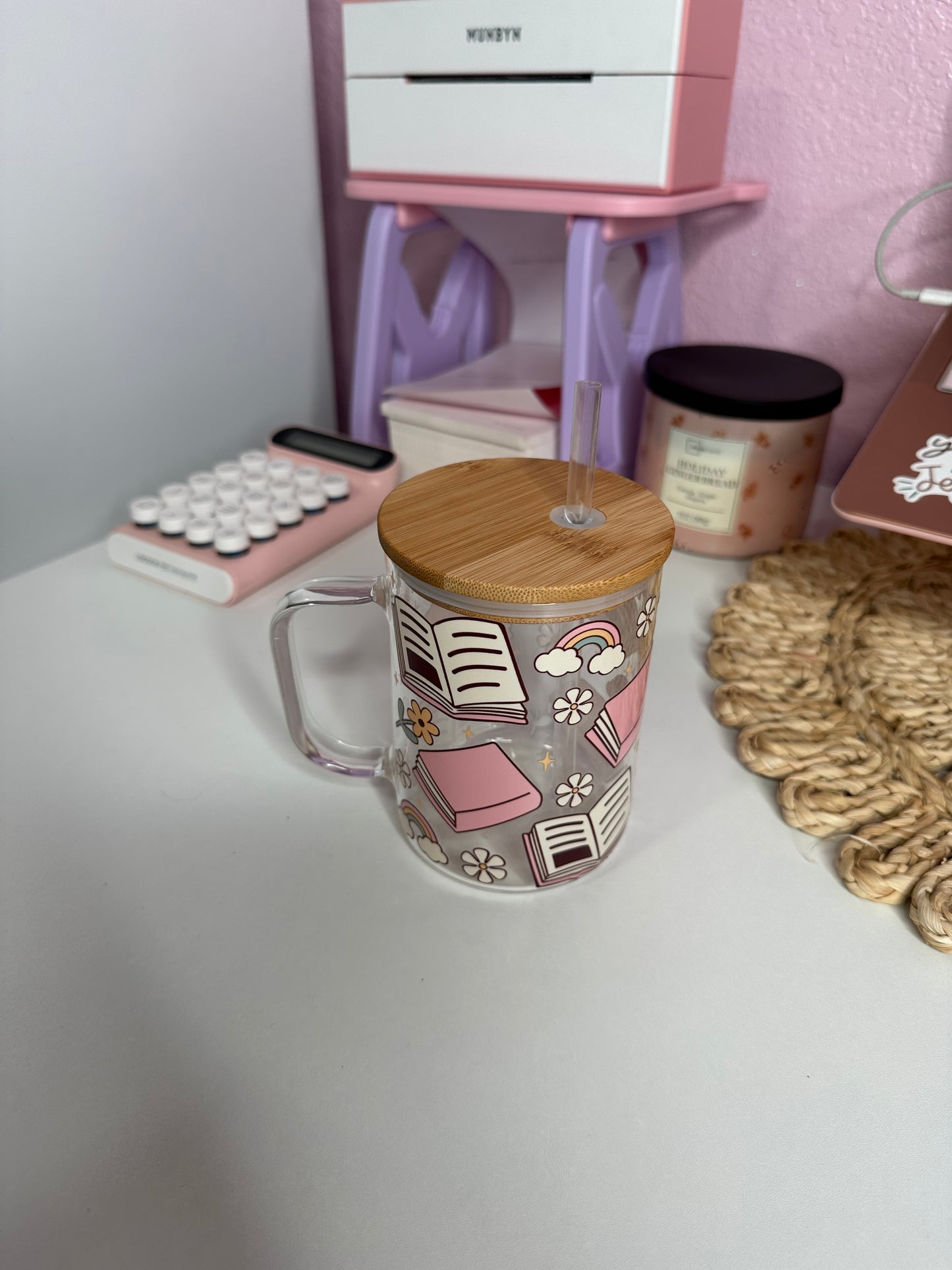 Floral Book Lover Glass Cup / Books and Coffee Cup / Gifts for Her / Book Lover Gifts / Iced Coffee Cup / Book Gifts