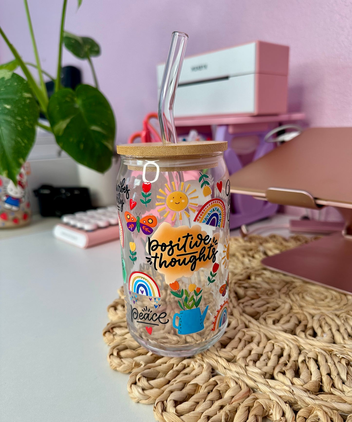 Positive Thoughts 16oz Glass Cup | Affirmation Libby Cup