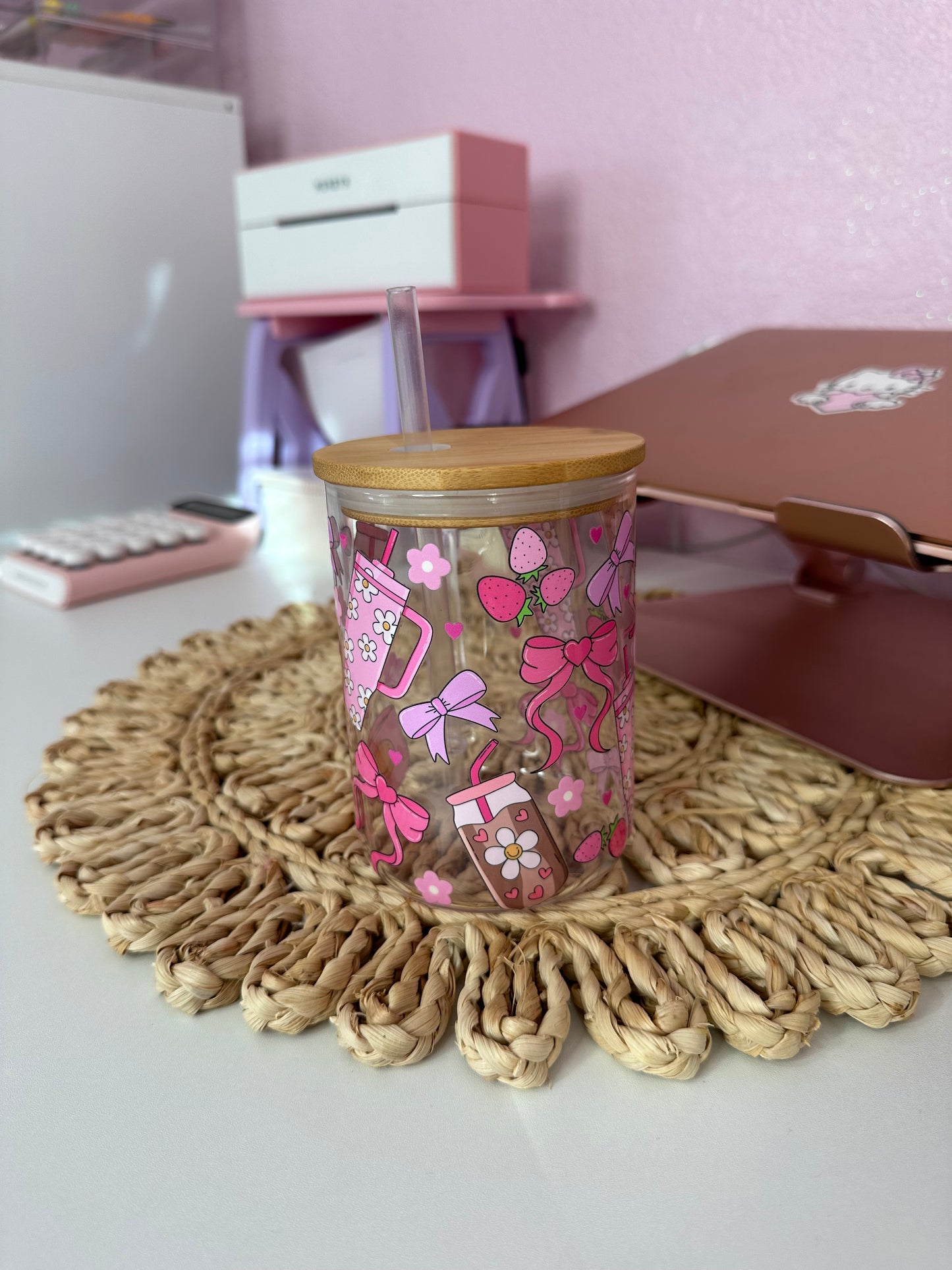 Bows Glass Mug| Coquette Glass mug| Valentines Glass mug|Bows Cup| Glass cup for her| Gift for Valentine’s Day