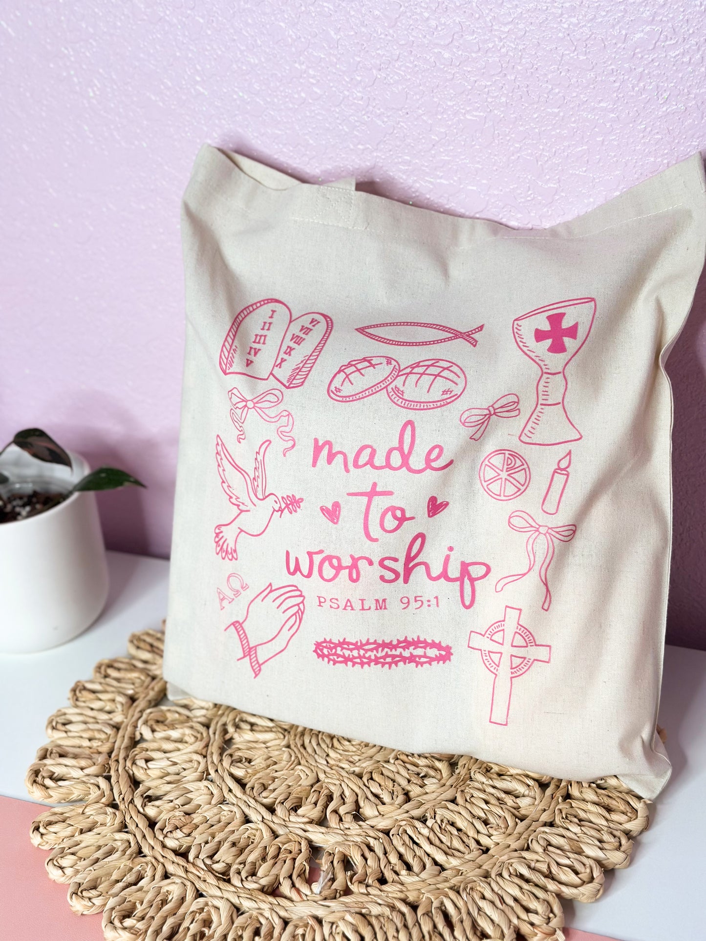 Made to Worship Tote Bag – Christian Faith Canvas Bag | Bible Verse Tote | Inspirational Gift for Women