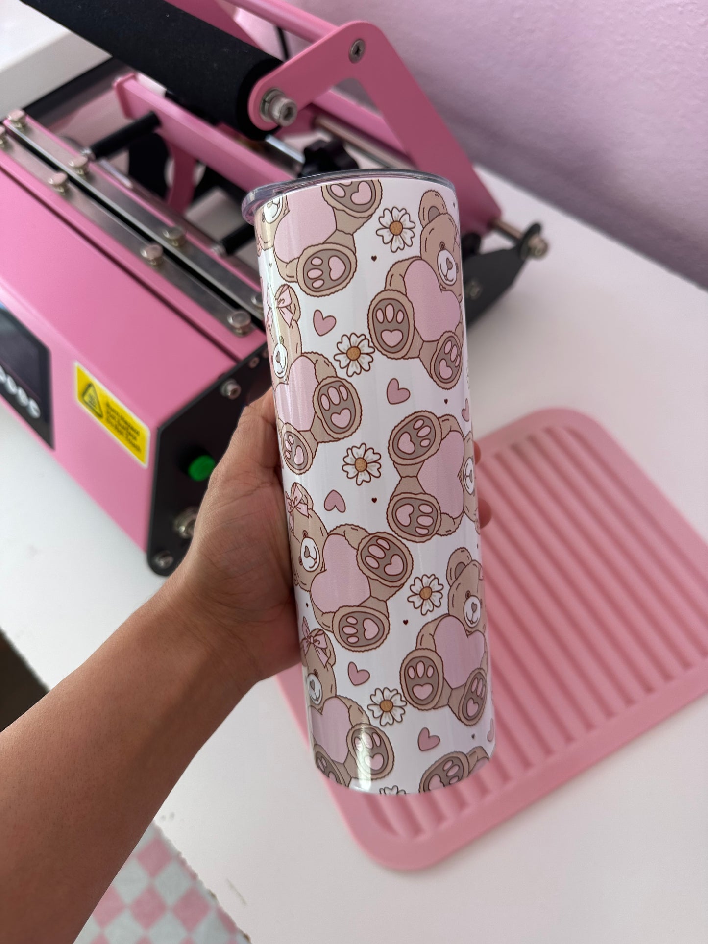 Cute bear Valentine’s tumbler, romantic coffee tumbler, insulated 20oz drinkware, Valentine’s Day gift, Stainless steel cup, Cute gift