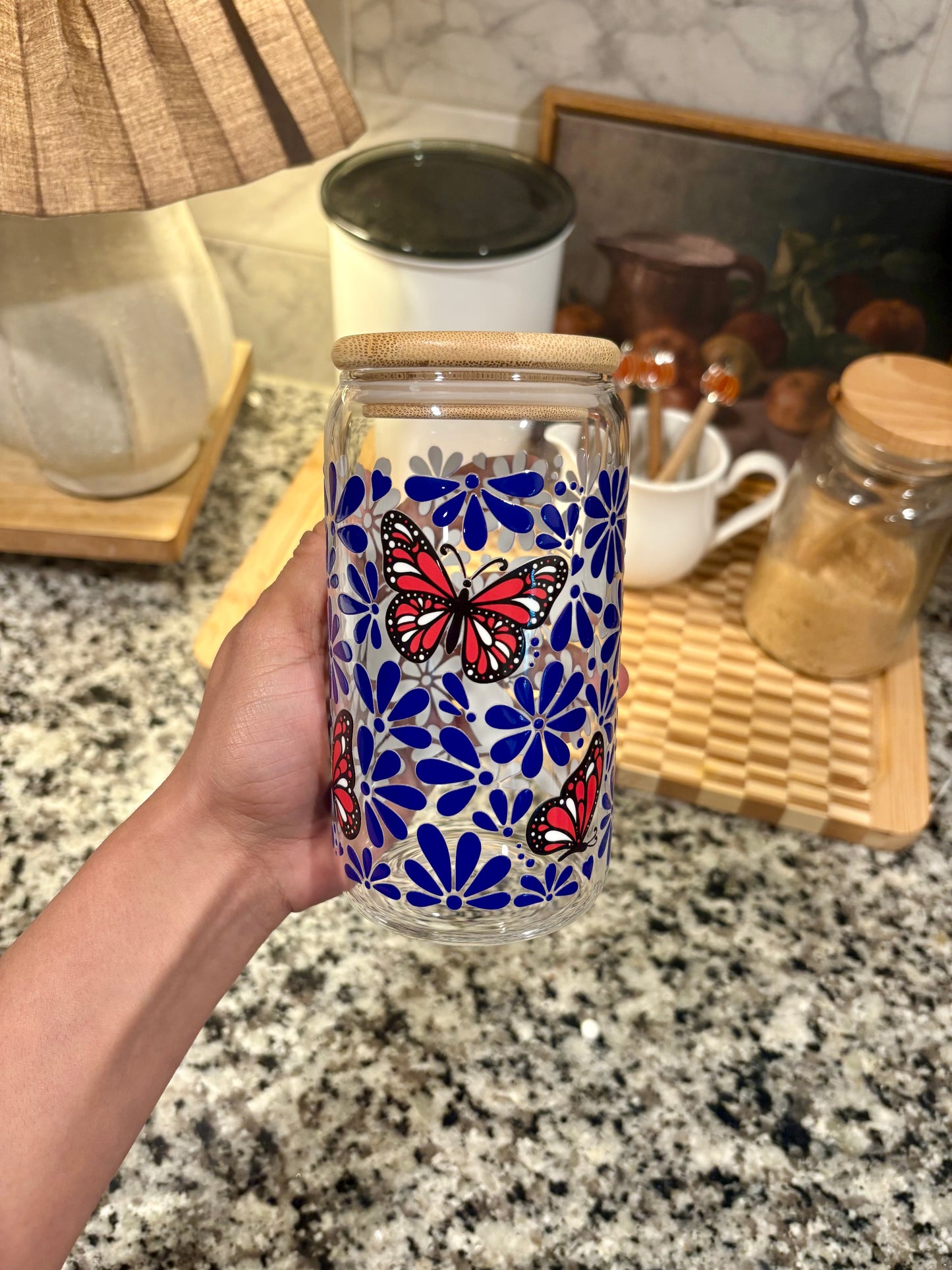 Butterly Talavera Glass Cup