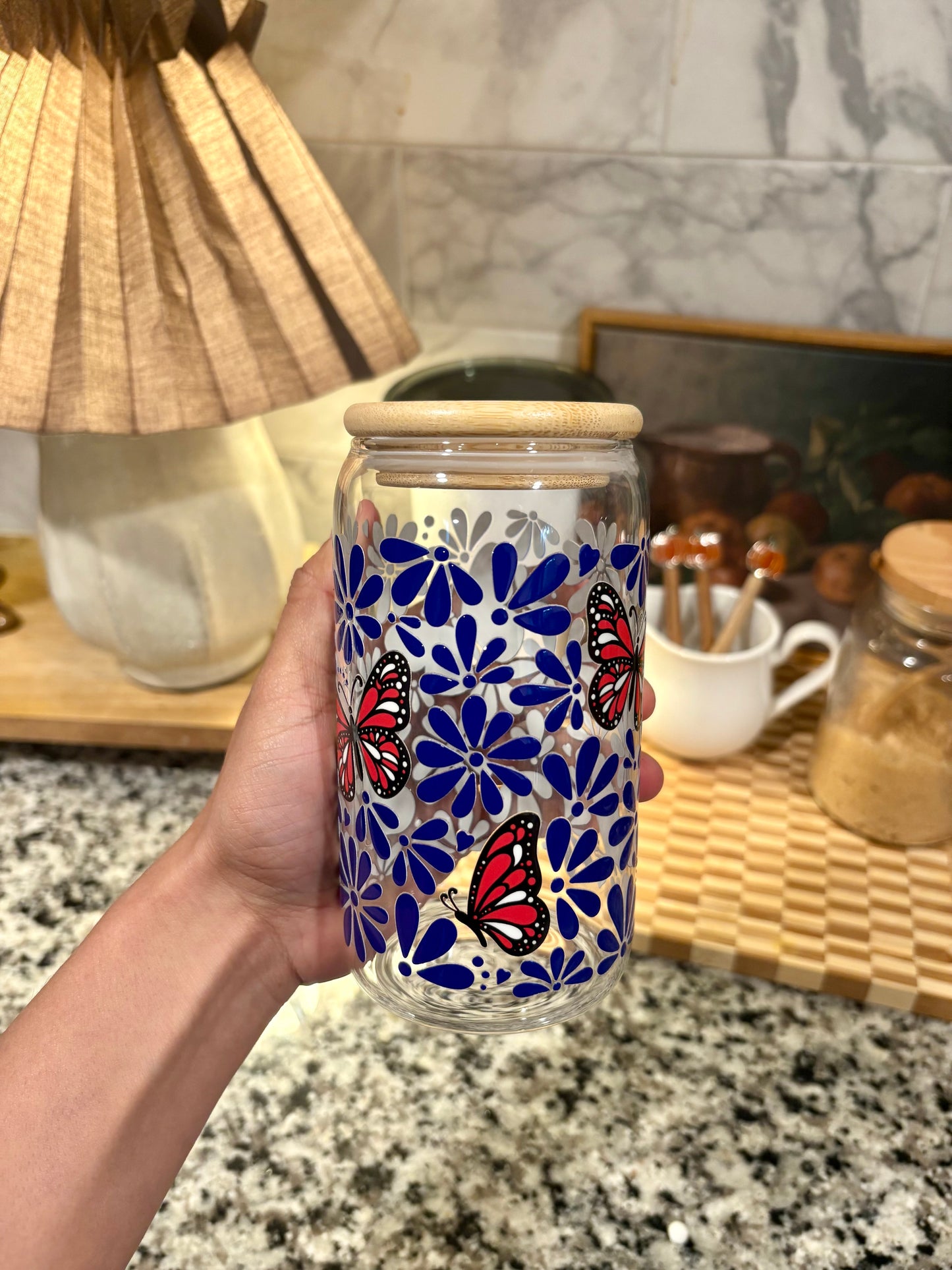 Butterly Talavera Glass Cup