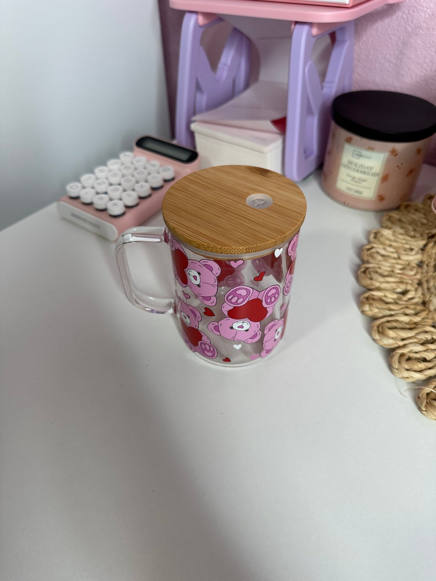 Valentines Bear Glass Cup / Valentines Coffee Cup / Gifts for Her / Lover Gifts / Iced Coffee Cup / Valentines Gifts