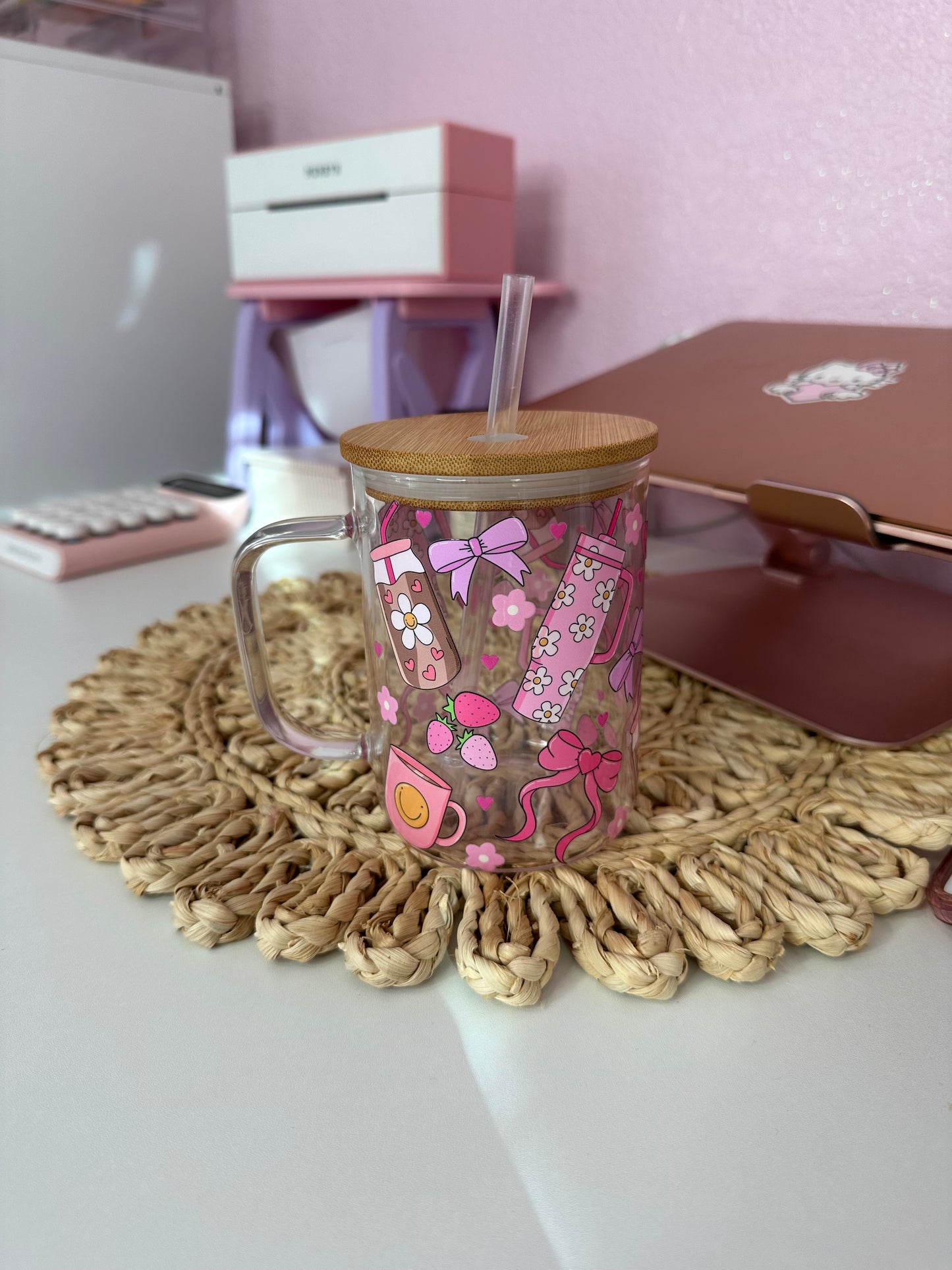 Bows Glass Mug| Coquette Glass mug| Valentines Glass mug|Bows Cup| Glass cup for her| Gift for Valentine’s Day