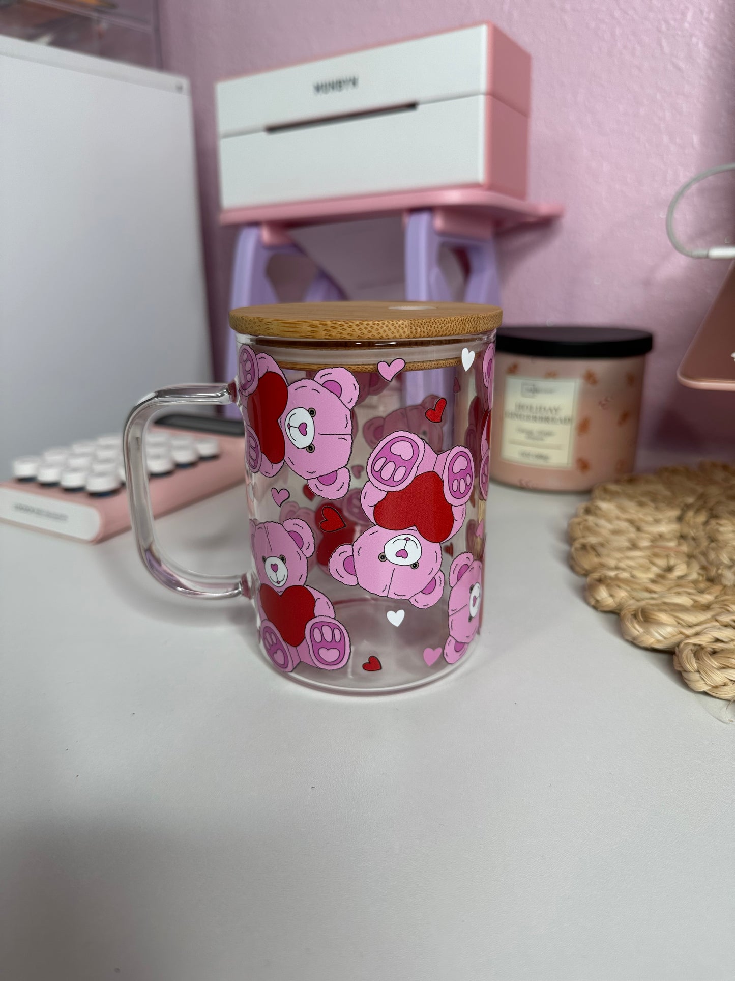 Valentines Bear Glass Cup / Valentines Coffee Cup / Gifts for Her / Lover Gifts / Iced Coffee Cup / Valentines Gifts
