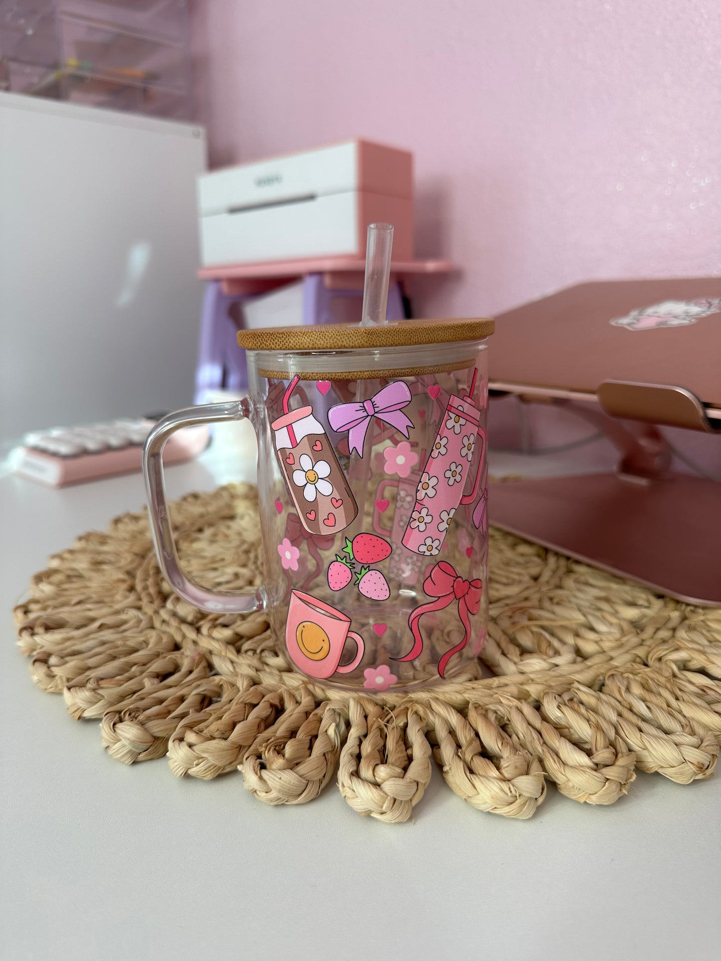 Bows Glass Mug| Coquette Glass mug| Valentines Glass mug|Bows Cup| Glass cup for her| Gift for Valentine’s Day