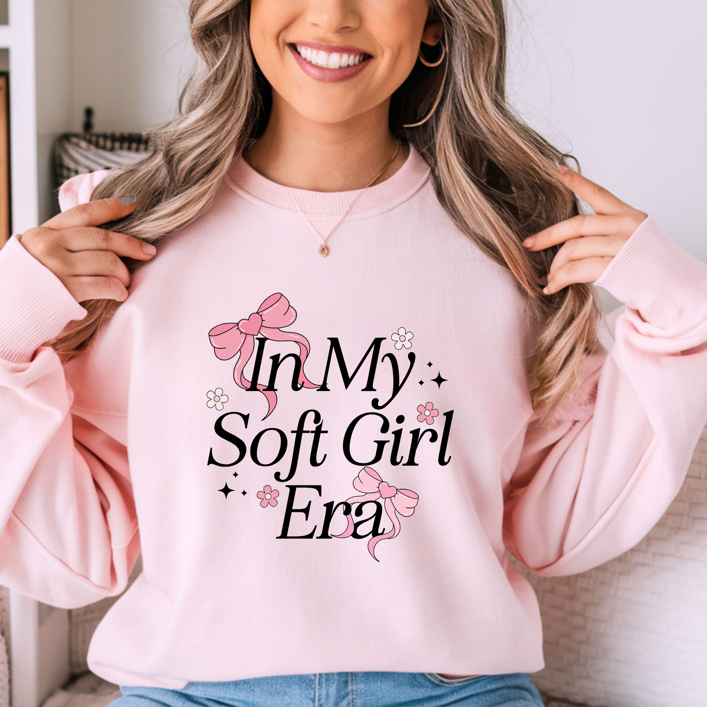 In My Soft Girl Era Sweatshirt, Women's Sweatshirt, Coquette Sweater, Girl Gifts, Pink Coquette Bow