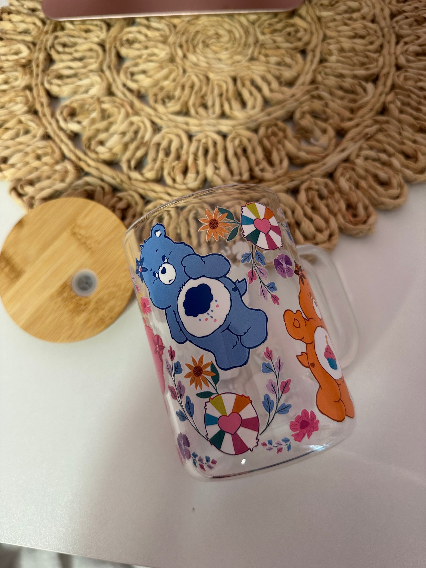 Care Bear 15oz Glass Mug | Cute Aesthetic Coffee Cup | Gift for Bear Lovers