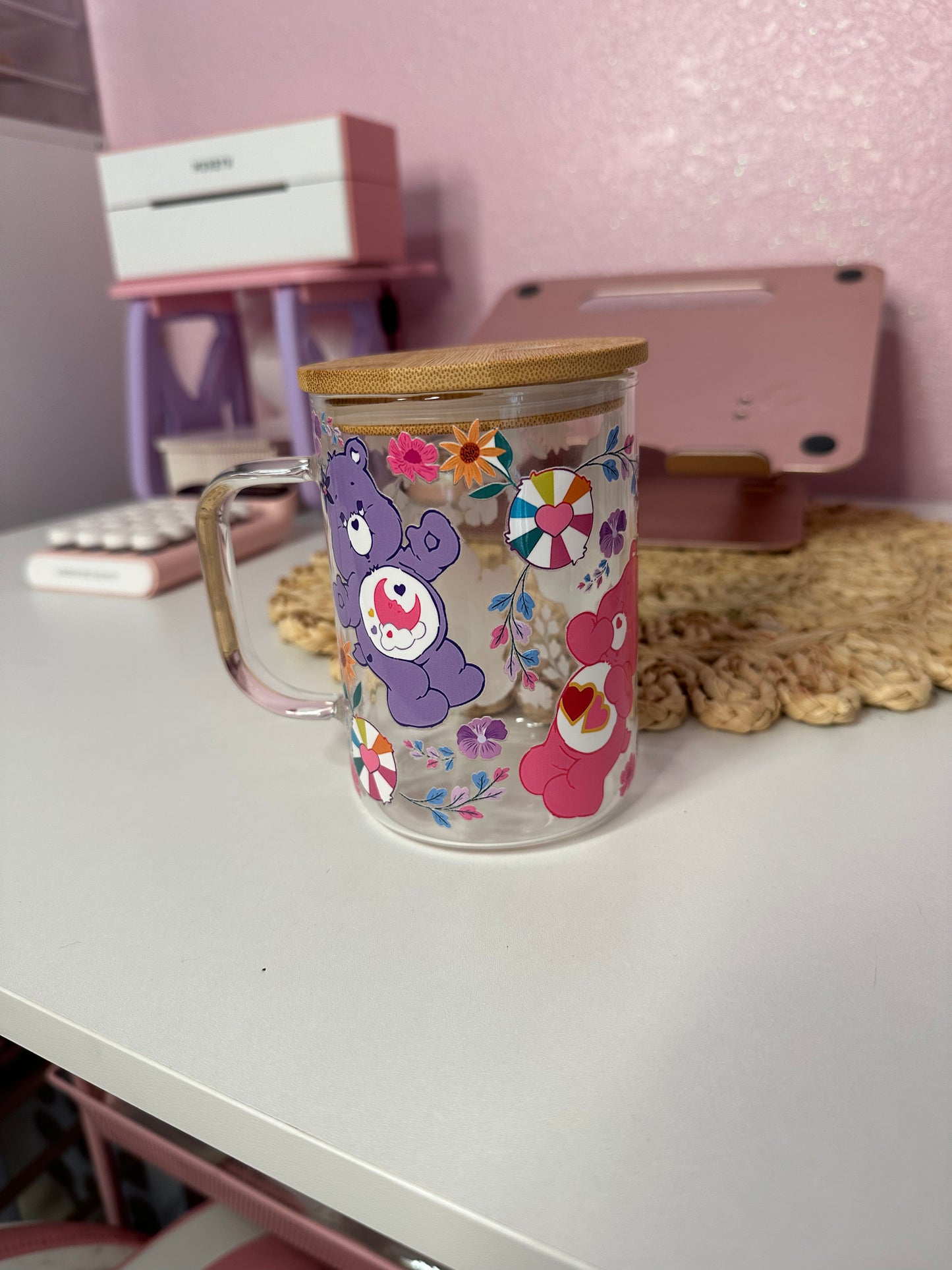 Care Bear 15oz Glass Mug | Cute Aesthetic Coffee Cup | Gift for Bear Lovers
