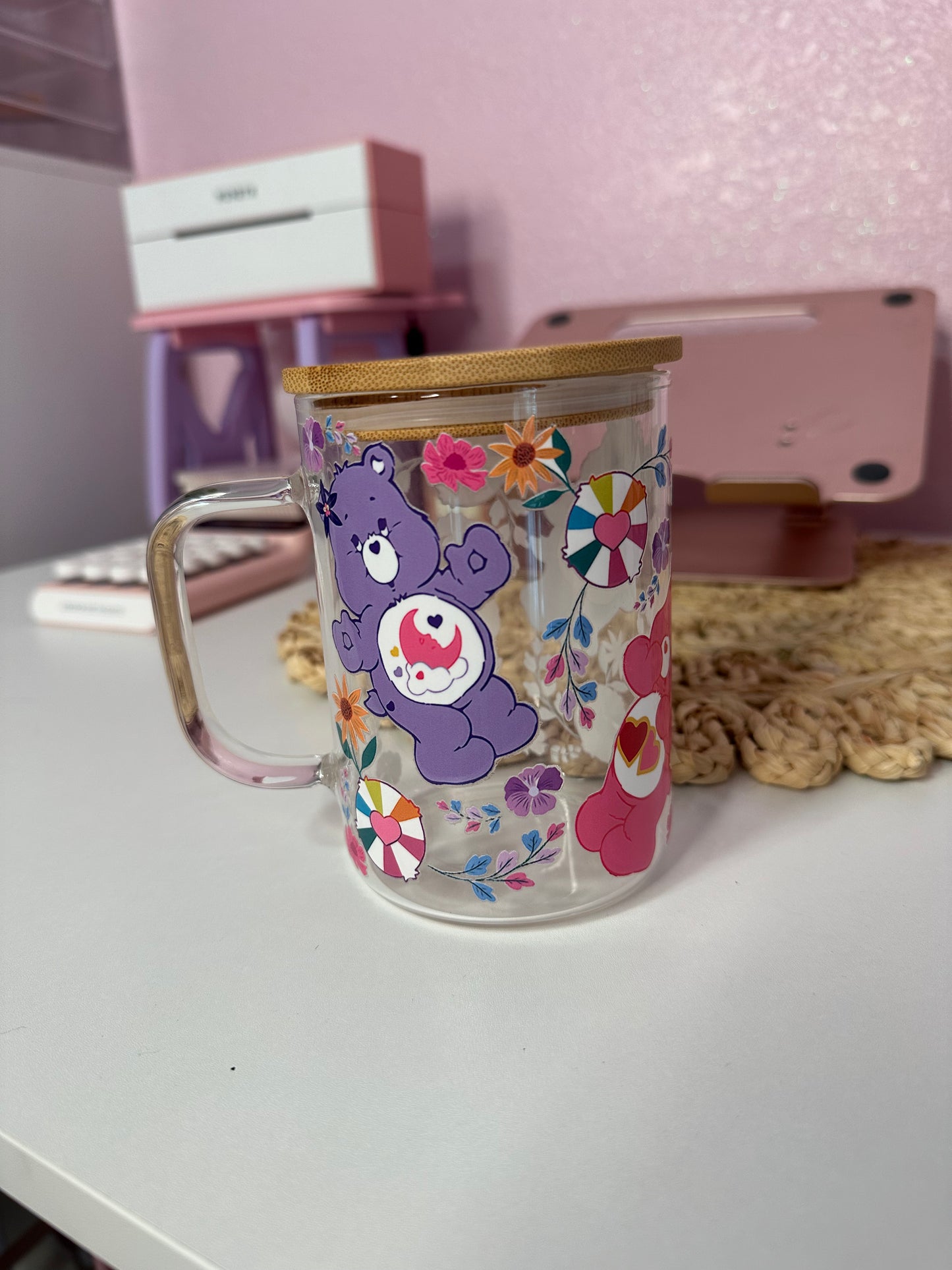 Care Bear 15oz Glass Mug | Cute Aesthetic Coffee Cup | Gift for Bear Lovers