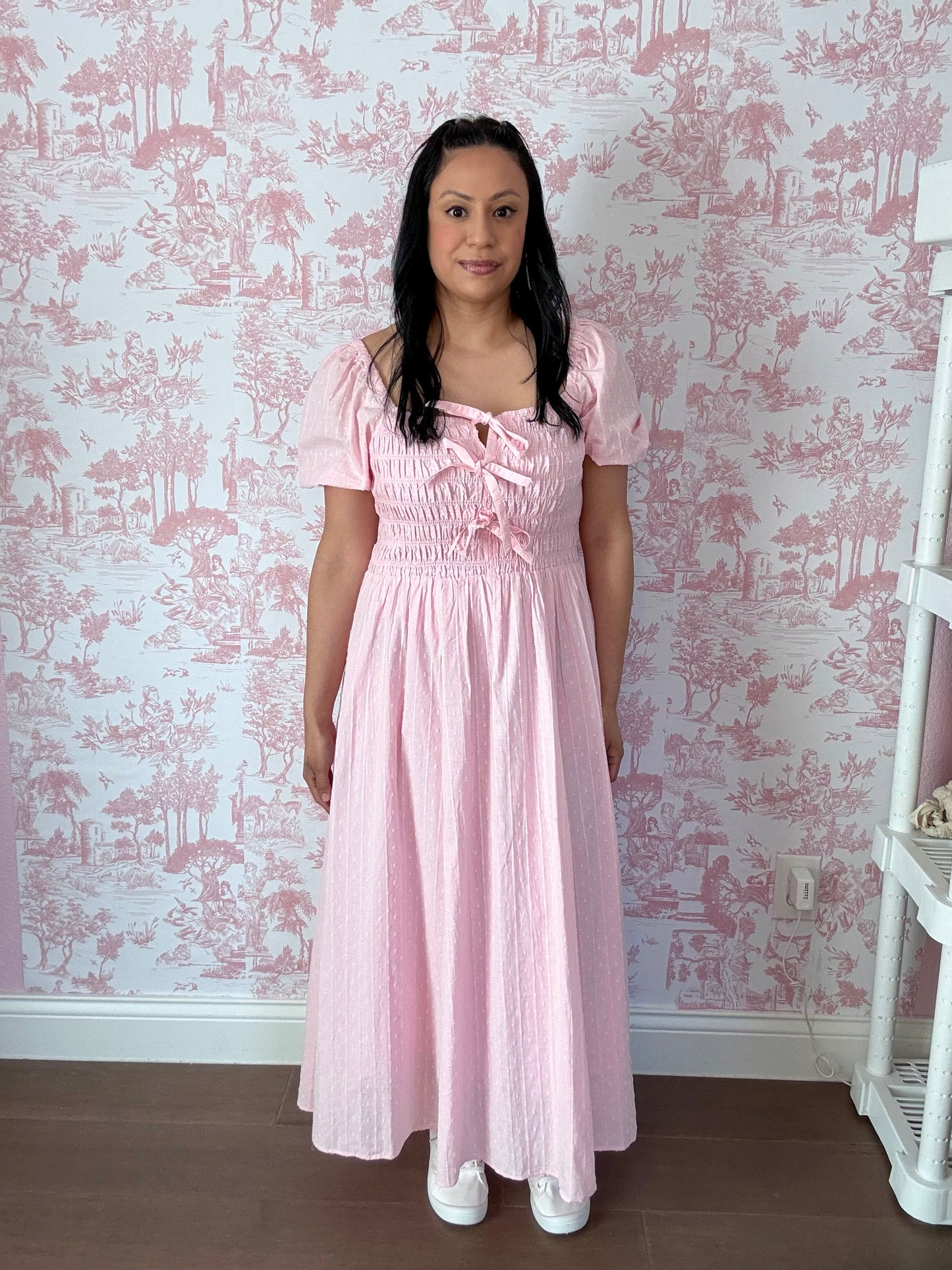 Rosie Bow Maxi Dress – Smocked Cotton Puff Sleeve Modest Maxi Dress for Women