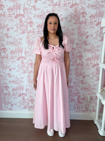Rosie Bow Maxi Dress – Smocked Cotton Puff Sleeve Modest Maxi Dress for Women