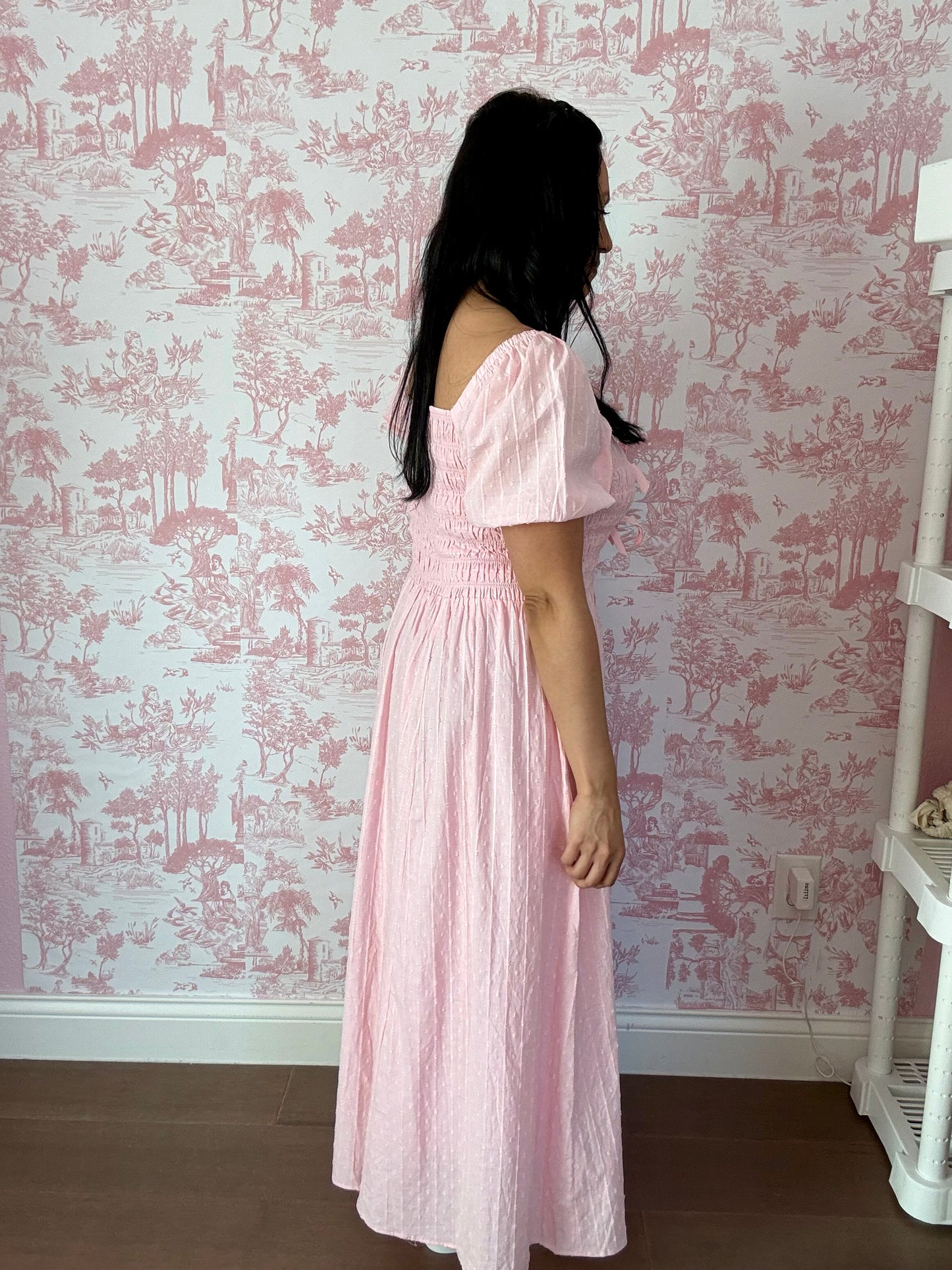 Rosie Bow Maxi Dress – Smocked Cotton Puff Sleeve Modest Maxi Dress for Women