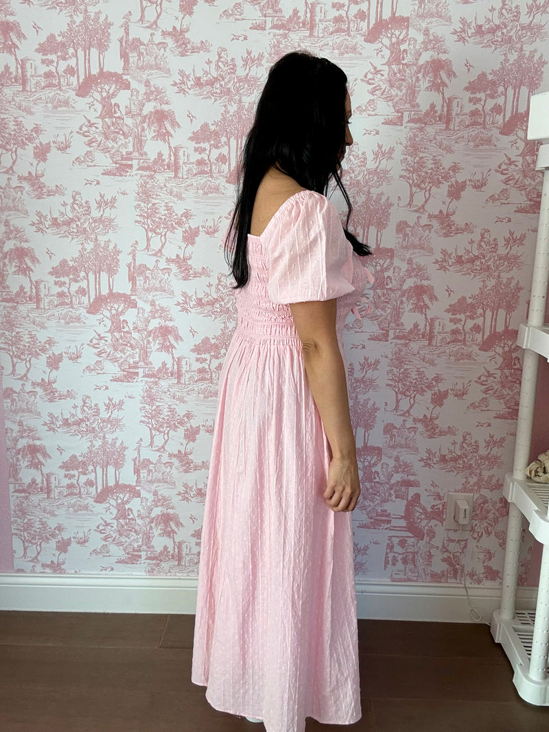 Rosie Bow Maxi Dress – Smocked Cotton Puff Sleeve Modest Maxi Dress for Women