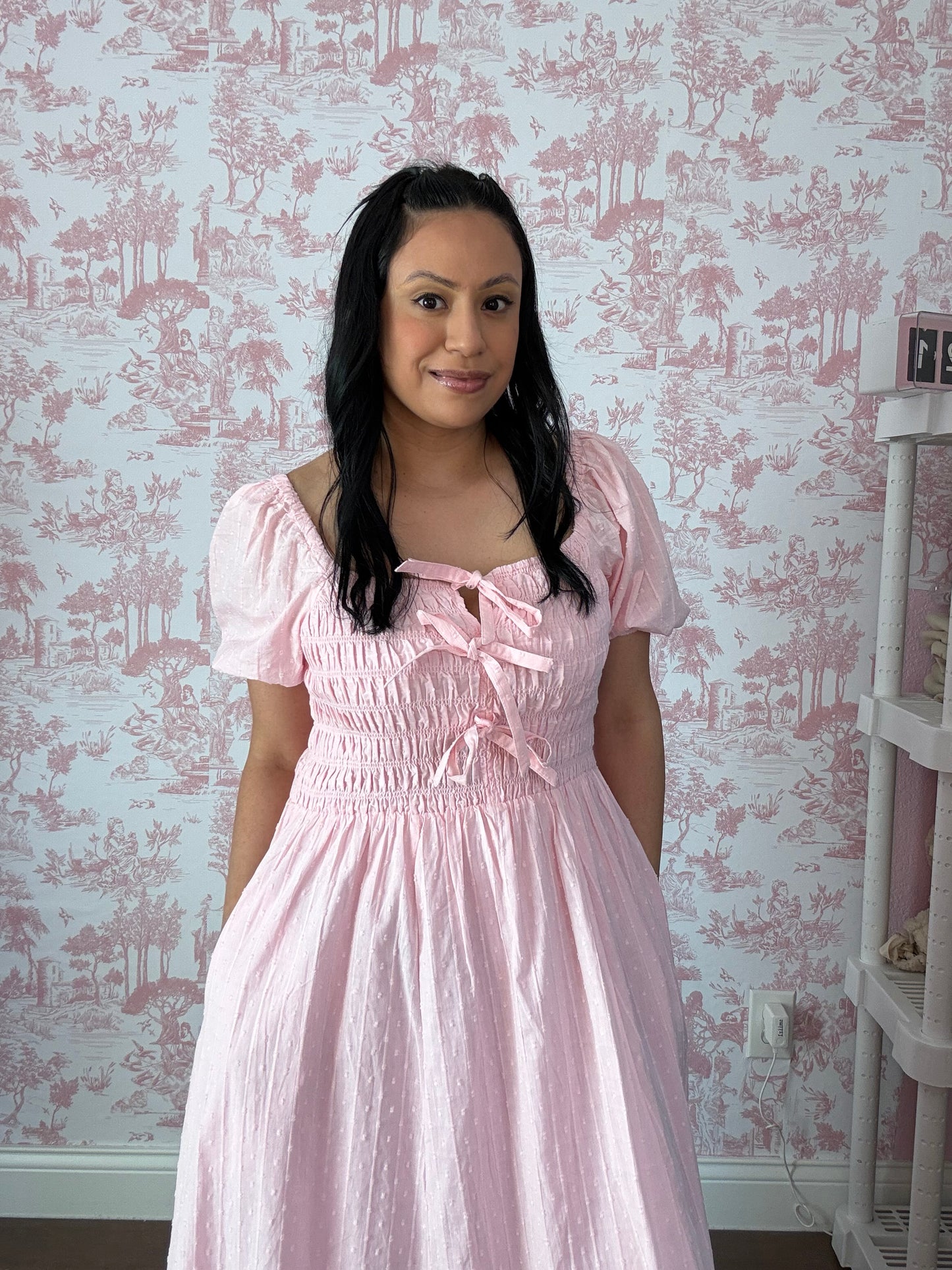 Rosie Bow Maxi Dress – Smocked Cotton Puff Sleeve Modest Maxi Dress for Women