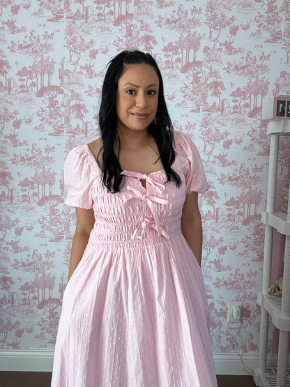 Rosie Bow Maxi Dress – Smocked Cotton Puff Sleeve Modest Maxi Dress for Women