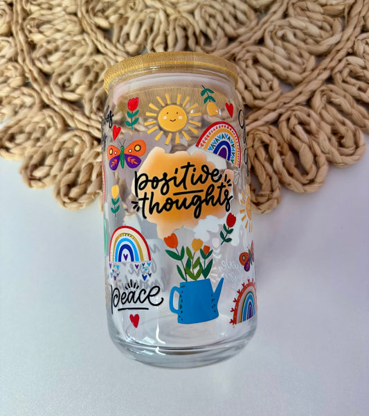 Positive Thoughts 16oz Glass Cup | Affirmation Libby Cup