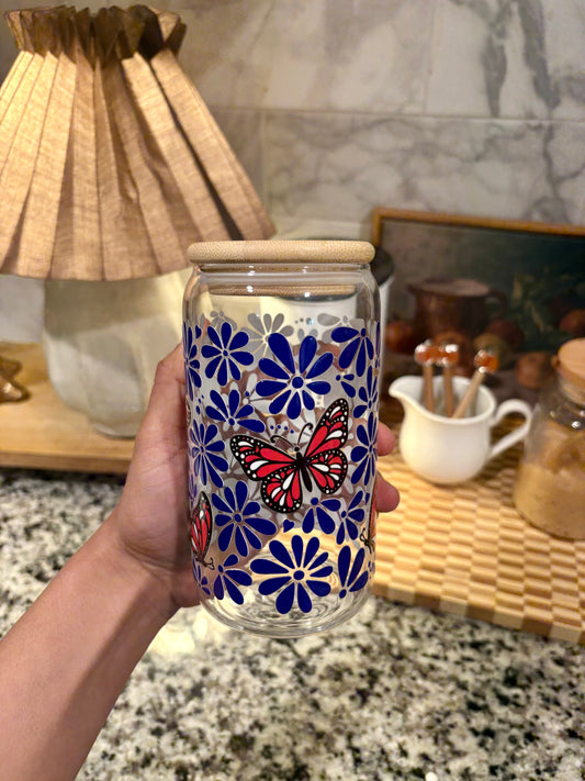 Butterly Talavera Glass Cup