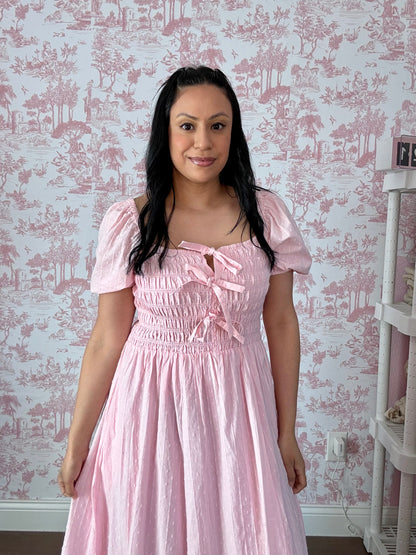 Rosie Bow Maxi Dress – Smocked Cotton Puff Sleeve Modest Maxi Dress for Women