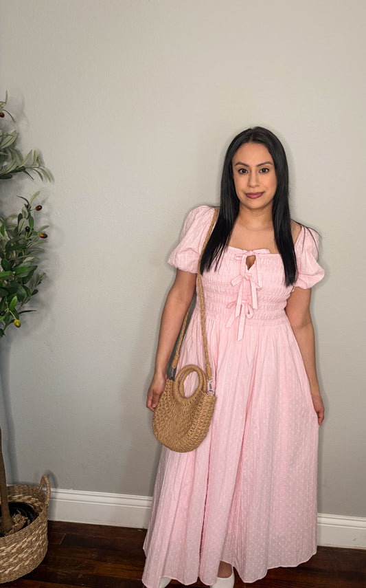 Rosie Bow Maxi Dress – Smocked Cotton Puff Sleeve Modest Maxi Dress for Women