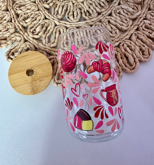 Pan Dulce Y Cafecito 16oz Glass Cup| Pan Dulce Cup