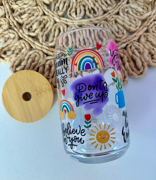 Positive Thoughts 16oz Glass Cup | Affirmation Libby Cup