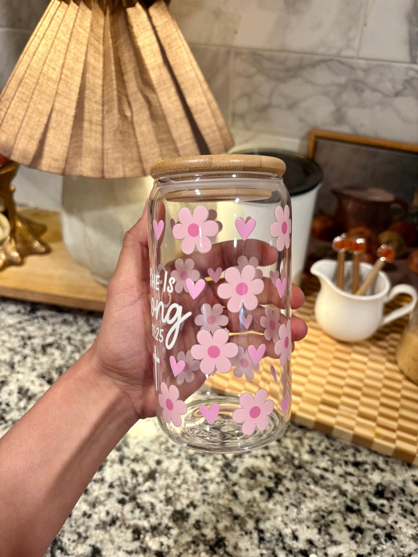 She is Strong Proverbs 31:25 Glass Cup