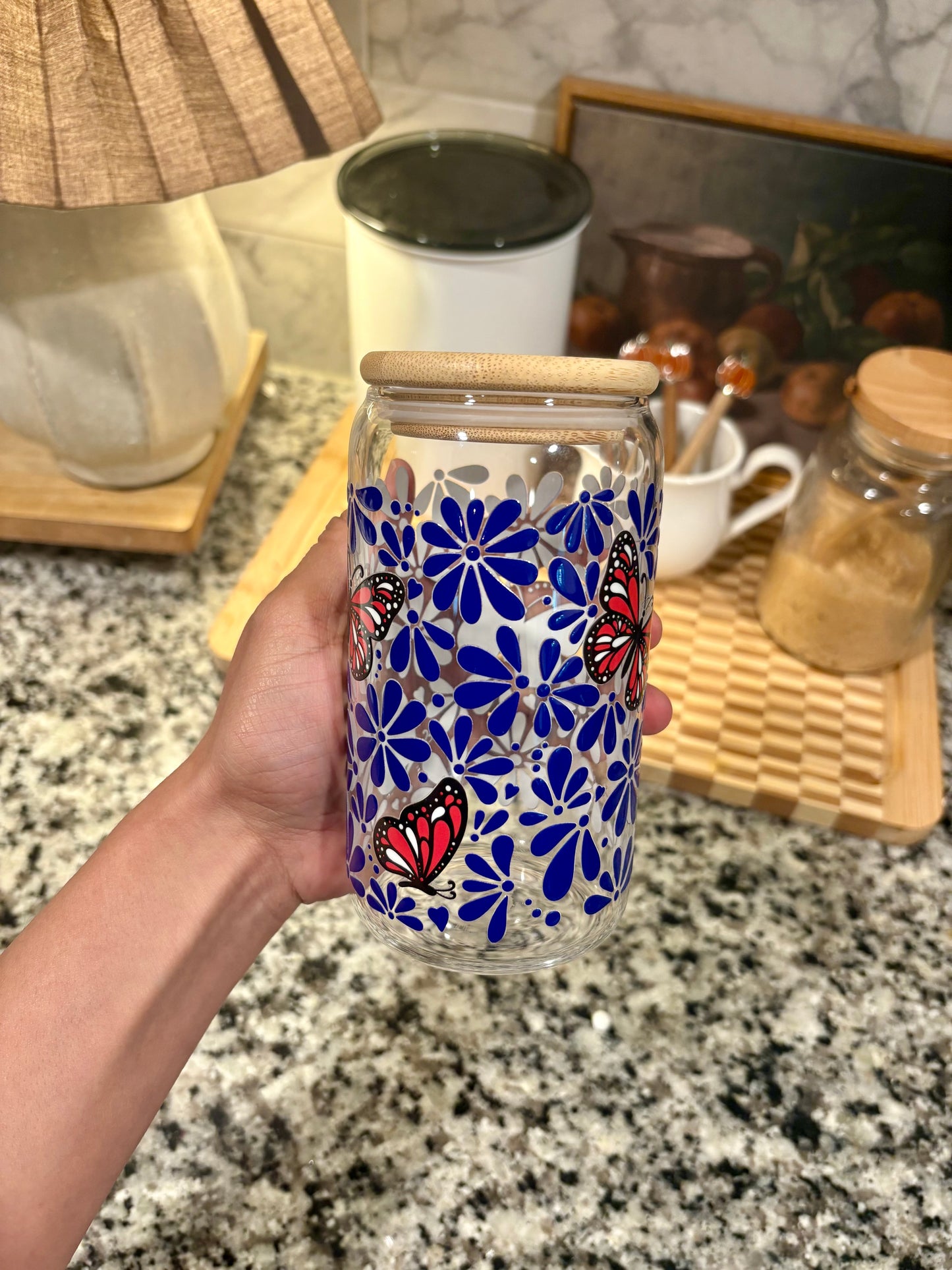 Butterly Talavera Glass Cup