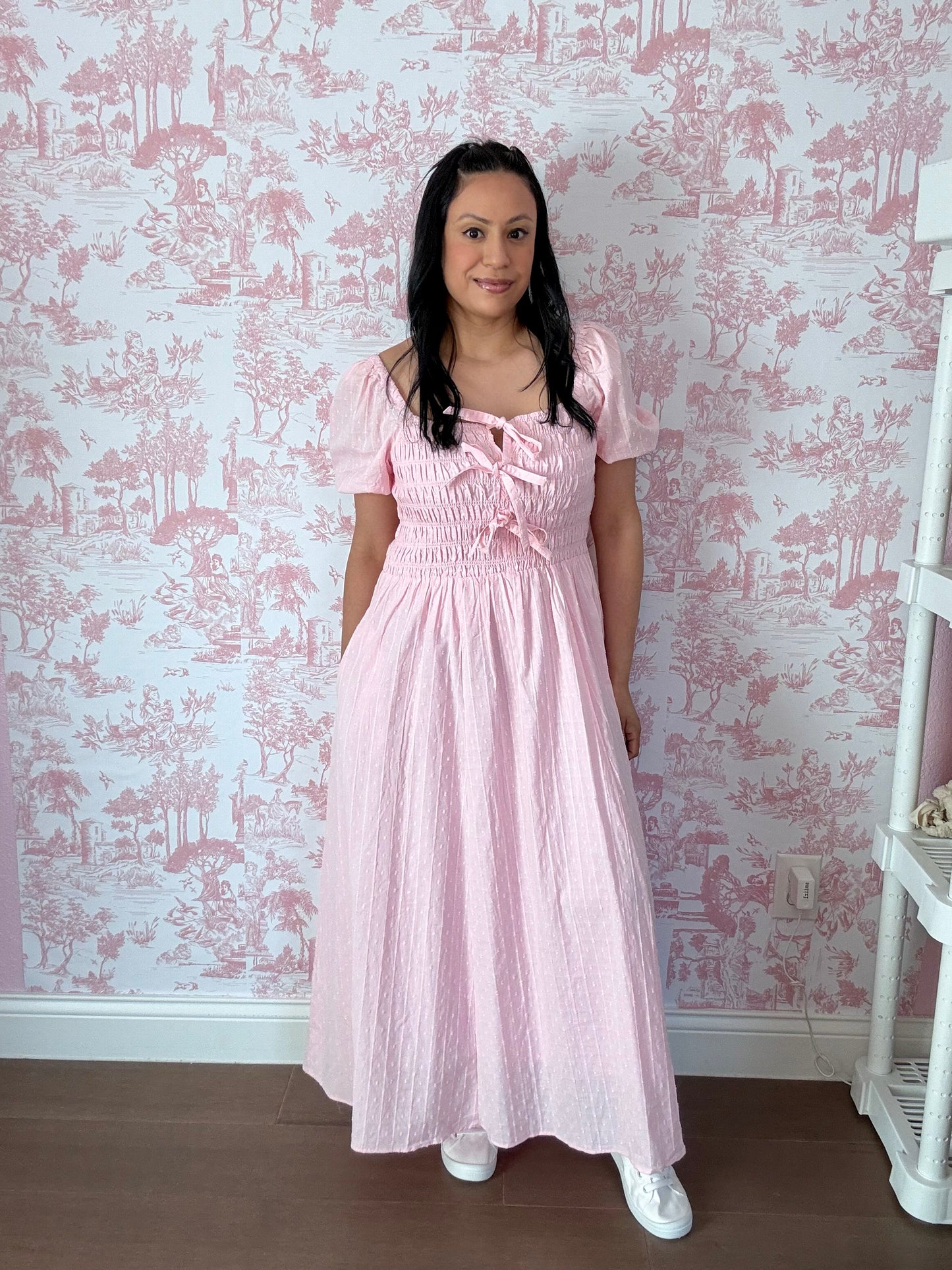 Rosie Bow Maxi Dress – Smocked Cotton Puff Sleeve Modest Maxi Dress for Women