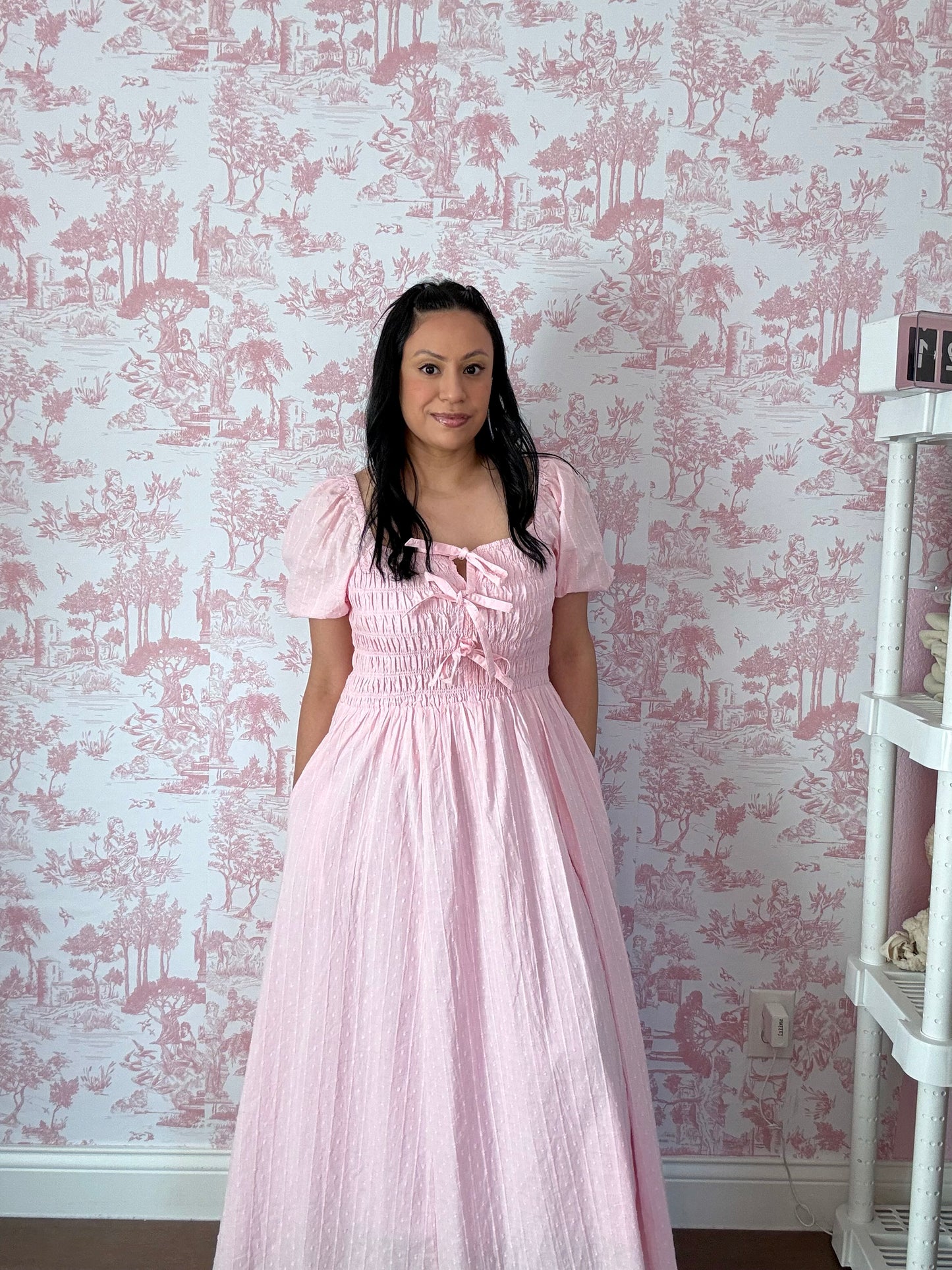 Rosie Bow Maxi Dress – Smocked Cotton Puff Sleeve Modest Maxi Dress for Women