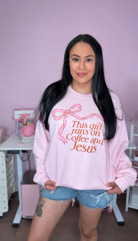 This Girl Runs on Coffee and Jesus Crewneck | Inspirational Christian Gilded Sweatshirt