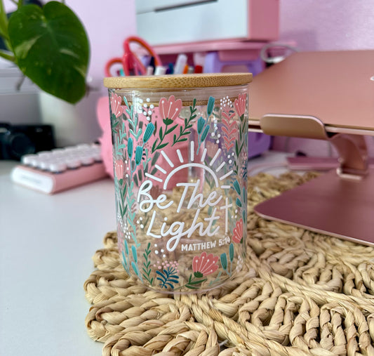 Be the light Mathew 5:14 Glass Cup /  Coffee Cup / Gifts for Her / Iced Coffee Cup / Christian Gifts