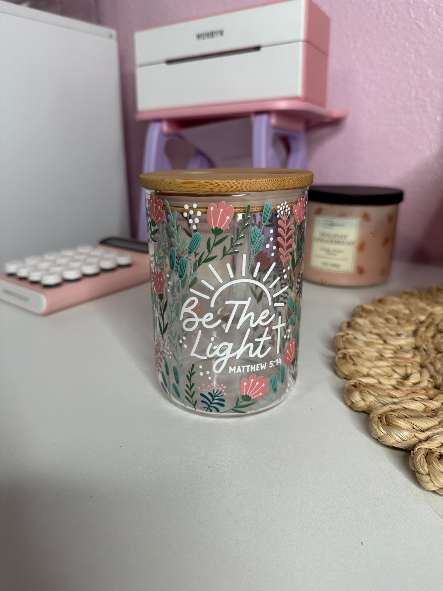 Be the light Mathew 5:14 Glass Cup /  Coffee Cup / Gifts for Her / Iced Coffee Cup / Christian Gifts