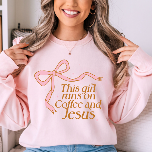 This Girl Runs on Coffee and Jesus Crewneck | Inspirational Christian Gilded Sweatshirt